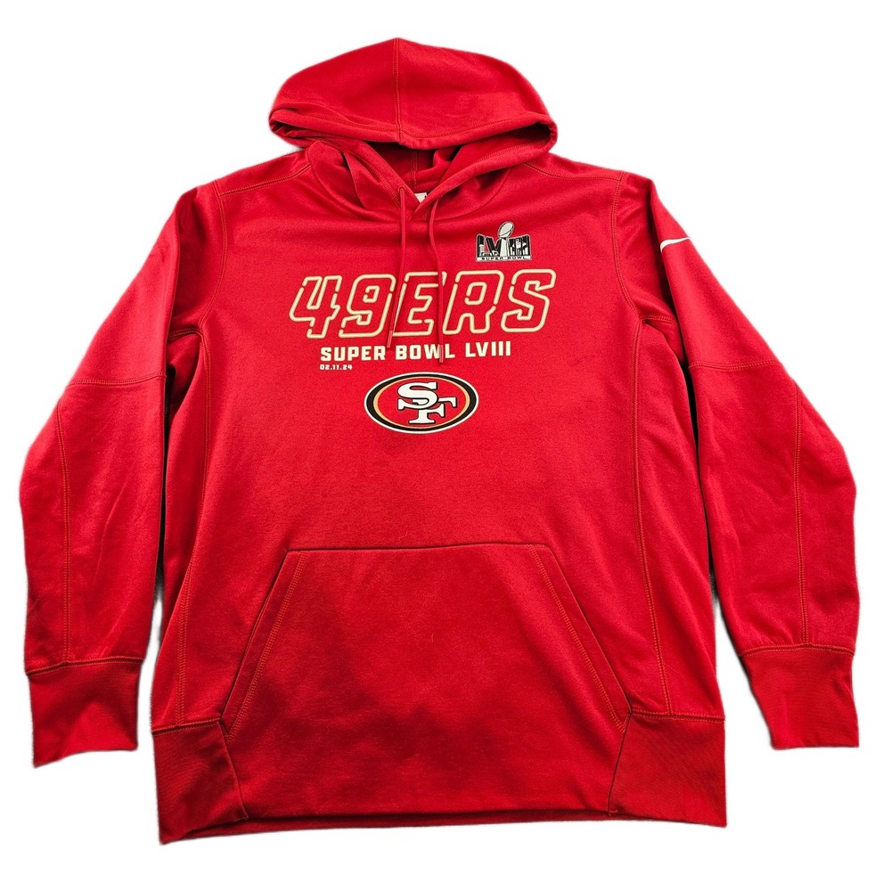 San Francisco 49ers Hoodie Mens L Red Nike NFL Football Super Bowl LVIII Iconic